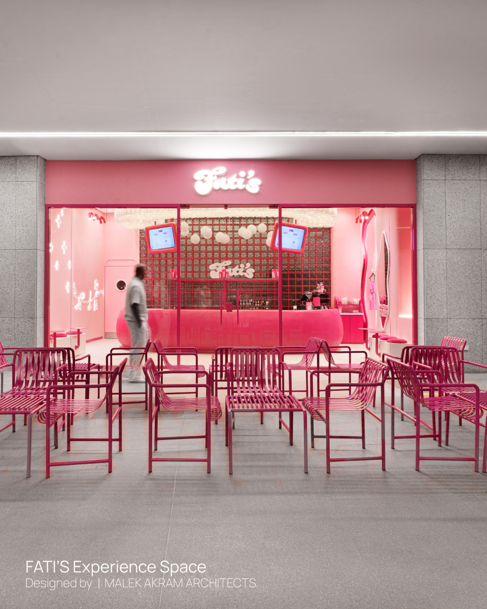Fati's Experience Space interior with pink curved counters at U Venues New Cairo